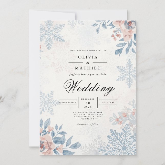 Convite Icy Petal Winter Floral Wedding (Frente)