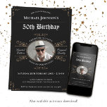 Convite Idade para Perfecção Dourada Black Classy 50º Aniv<br><div class="desc">Idade para Perfecção Dourada Black Classy 50th Aniversário. Comemore um aniversário de etapa com estilo com nosso Design de Convite inspirado no Rótulo Whiskey Vintage. Inspirada pela elegância do uísque envelhecido, esta design traz um toque de sofisticação à sua ocasião especial. A design do uísque vintage mostra o celebrante como...</div>