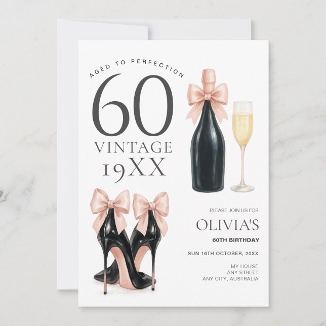 Convite Idade para Perfecção Glam 60th Champagne Aniversár (Frente)