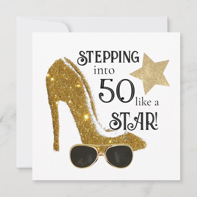 Convite Idade Personalizada, Aniversário, Dourada Glitter (Frente)