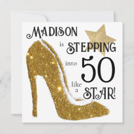 Convite Idade Personalizada, Aniversário, Dourada Glitter