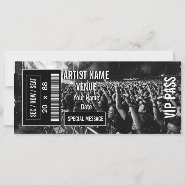 Convite Ideia de presente de ingresso de show personalizad (Frente)