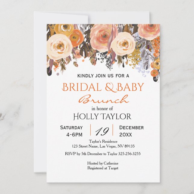 Convite Ideias combinadas de Chá de fraldas e Chá de panel (Frente)