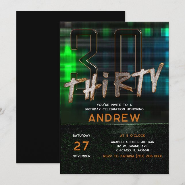 Convite Ideias de aniversário de 30 anos para Cara (Frente/Verso)