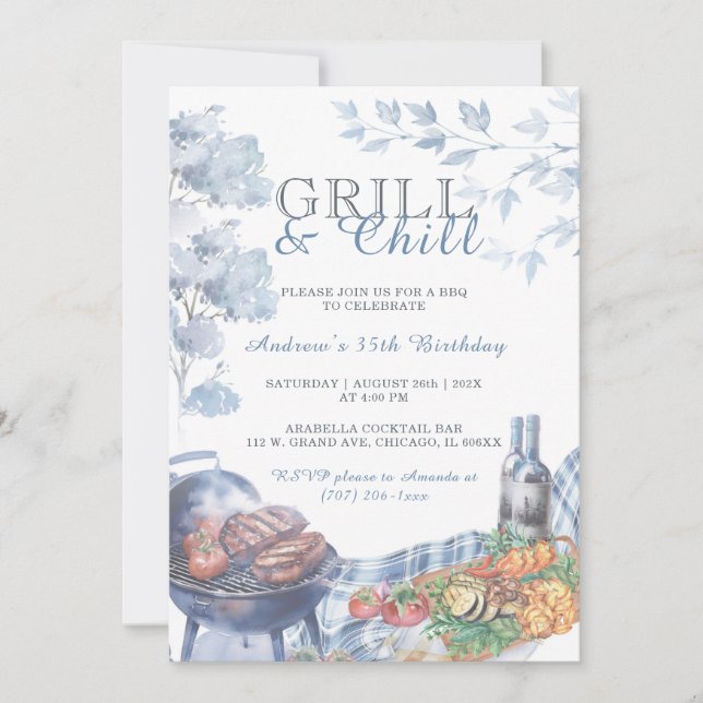 Convite Ideias de Modelo de Festa de Aniversário Grill e C (Frente)