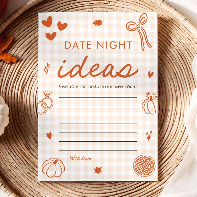 Convite Ideias de Noite de Encontro de Outono Laranja Jogo (Orange Fall Date Night Ideas Bridal Shower Game)