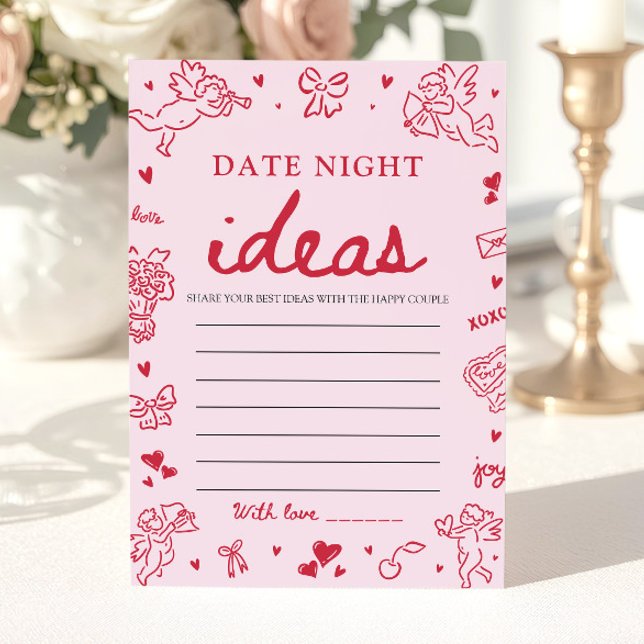 Convite Ideias de Noite de Encontro Rosa Jogo de Chuveiro  (Pink Date Night Ideas Bridal Shower Game)