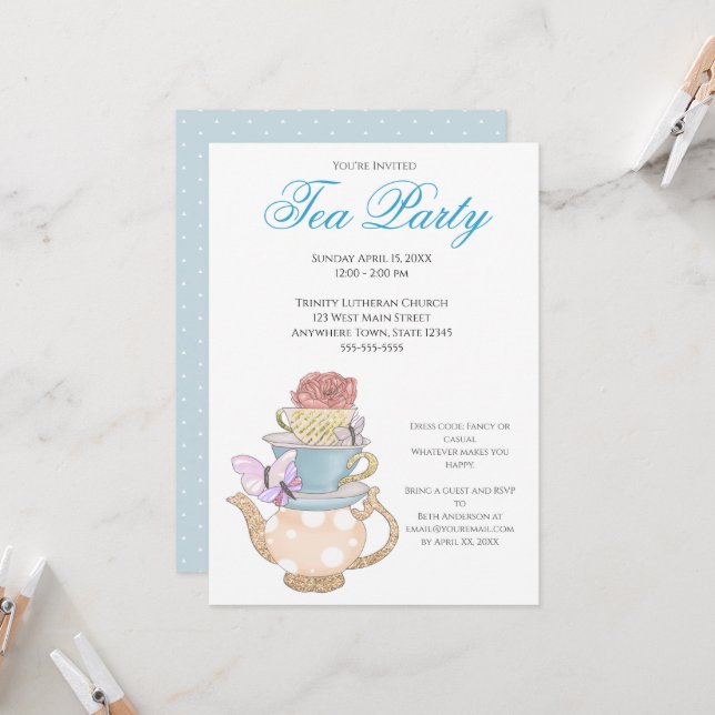 Convite Ideias do Tea Party - primavera Damas (Frente/Verso In Situ)