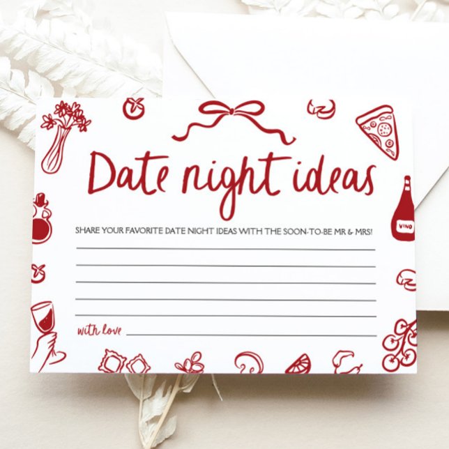 Convite Ideias para Noite Romântica Italiana Jantar Jogo p (Red Italian Date night ideas Bridal Shower Game)