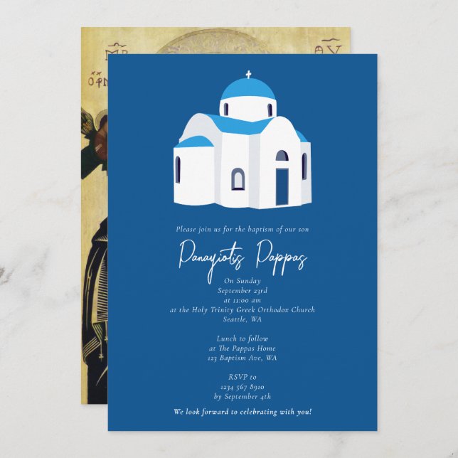 Convite Igreja Azul de Domo da Ilha Grega - Natal (Frente/Verso)