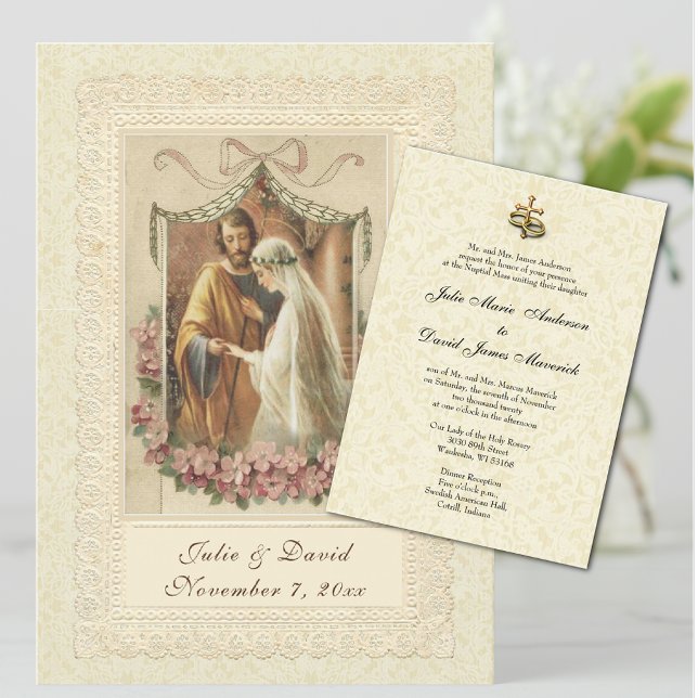 Convite Igreja Casamento vintage Católica/Recepção (Criador carregado)
