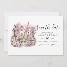 Convite igreja cor-de-rosa floral aquarela save the date