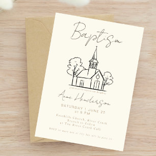 Convite Igreja Elegante Batismo Neutro Bege Batizado