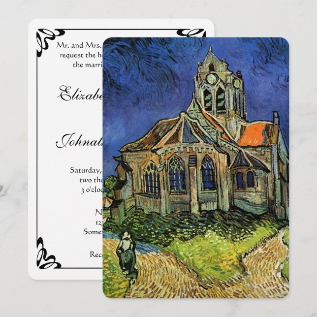 Convite Igreja em Auvers de Vincent van Gogh Casamento (Frente/Verso)