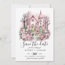 igreja rosa floral aquarela save the date
