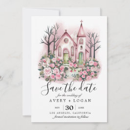 Convite igreja rosa floral aquarela save the date