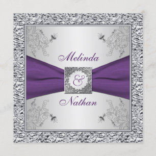 Convite II para Casamento de Prata Roxo de Fita IM