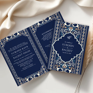 Convite Ikat Azul Escuro Tudo em Um Casamento Sikh