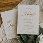 Convite Ilegante caligrafia Dourada Ivory All in One Weddi<br><div class="desc">Esta elegante marfim de caligrafia dourada, tudo em um cartão de convite para casamento é perfeito para um casamento simples. A design de folha de ouro falsa apresenta uma carta minimalista decorada com tipografia romântica e caprichosa. Guarde papel, incluindo os detalhes do casamento na parte de trás do convite de...</div>