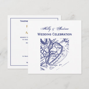 Convite Ilha de Hilton Head SC Mapa Antigo Azul Marinho