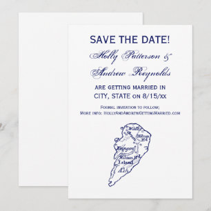 Convite Ilha de Hilton Head SC Mapa Antigo Azul Marinho