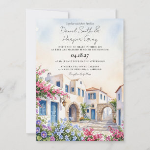Convite Ilha Grega de Santorini Aquarela Casamento na Gréc