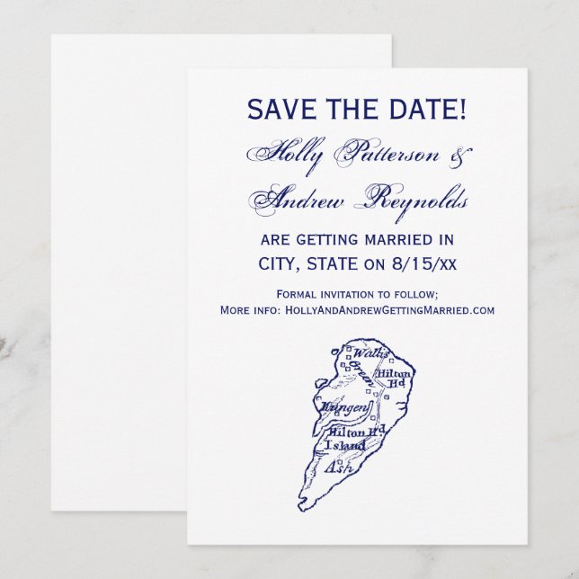 Convite Ilha Hilton Head SC Mapa Antigo Azul Marinho (Frente/Verso)