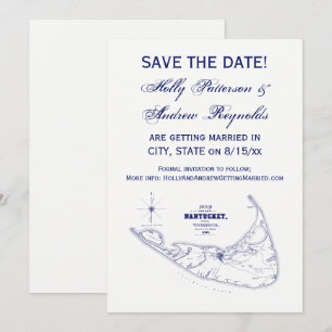 Convite Ilha Nantucket MA Mapa Antigo Azul Marinho