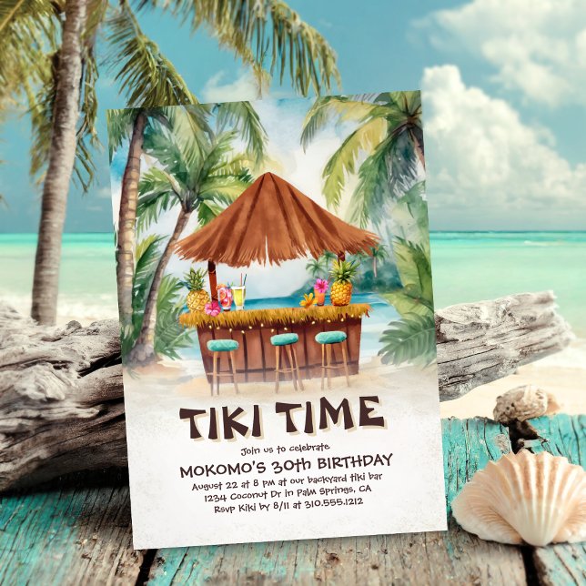 Convite Ilha Tropical Tiki Bar Beach Birthday (Criador carregado)