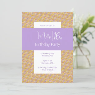 Convite illusima Roxo Amarelo Floral Aniversário de 16 ano
