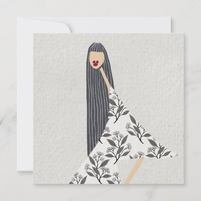 Convite Illustração Floral Feminina do Lipstick Vermelho (Frente)