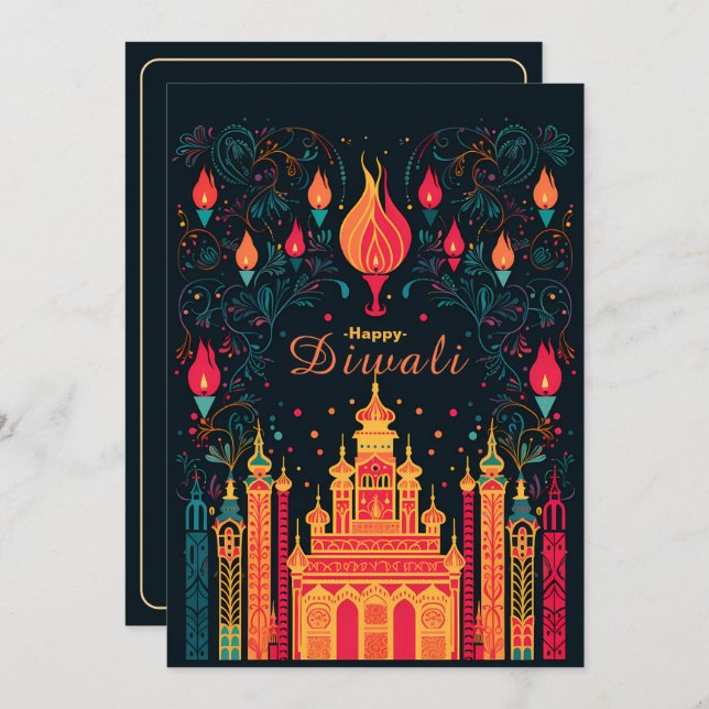 Convite Iluminação divina: Celebração de Diwali (Frente/Verso)