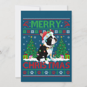 Convite Iluminação Feliz Natal Boston Terrier Feio Chris