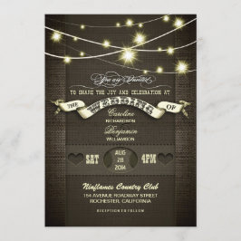Convite iluminação rústica de corda para casamento com bur