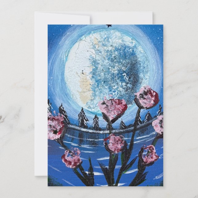Convite Iluminado pela lua e flores - obra de arte feita à (Frente)