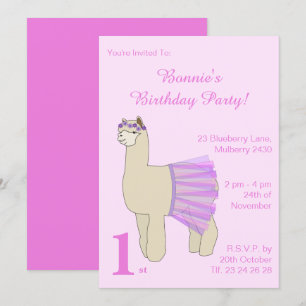 Convite ilusima Ballerina Llama Girls Pink Aniversário