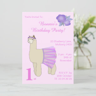 Convite ilusima Ballerina Llama Girls Pink Aniversário