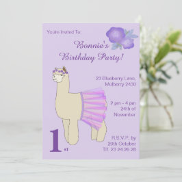 Convite ilusima Ballerina Llama Girls Purple Birday