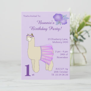 Convite ilusima Ballerina Llama Girls Purple Birday
