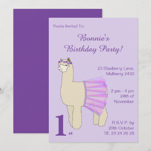 Convite ilusima Ballerina Llama Girls Purple Birday