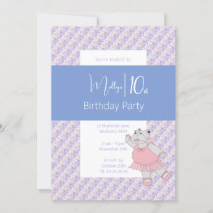 Convite ilusima Blue Ballerina Hippo 10º Aniversário