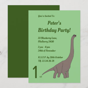 Convite Ilusima Brown Long Neck Dinossaur Boys Aniversári