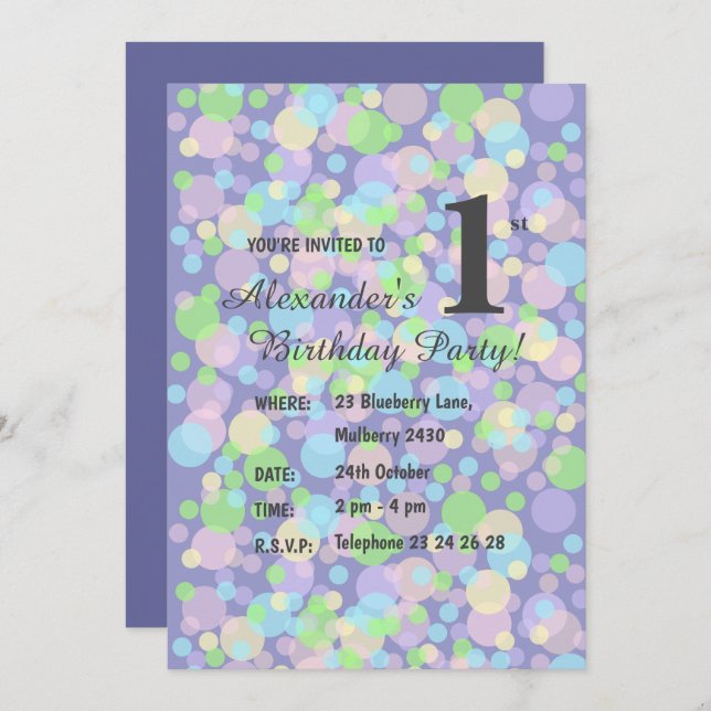 Convite Ilusima Rainbow Pastel Does Boys Purple Aniversári (Frente/Verso)