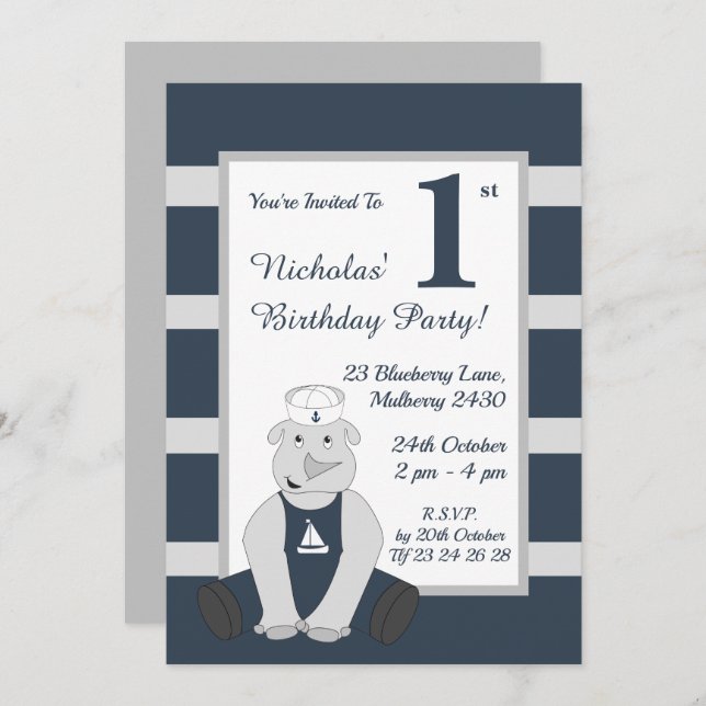 Convite ilusima Sailor Rhino Boys Festa de aniversário Azu (Frente/Verso)