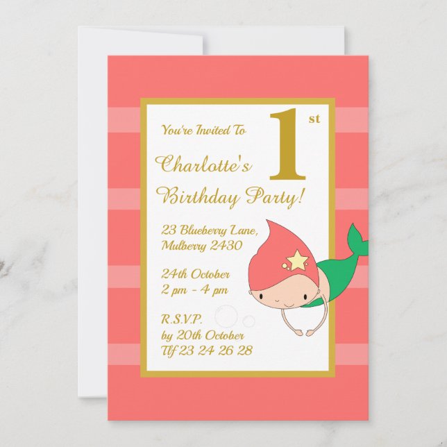 Convite ilusima Sereia Festa de aniversario de meninas Dou (Frente)