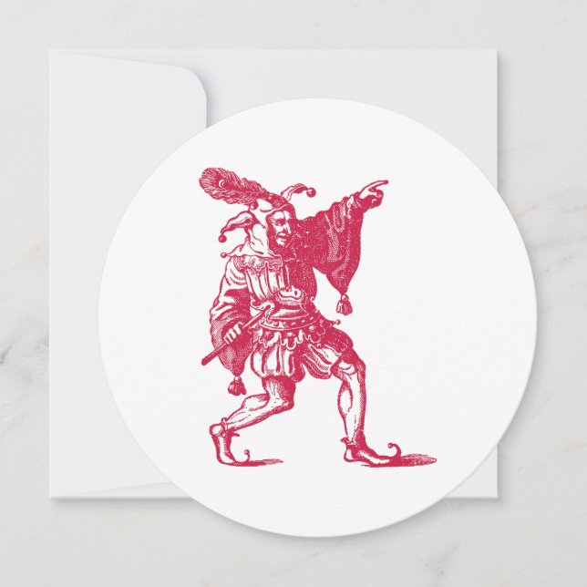 Convite Ilustração Antiga de Bobo da Corte de Shakespeare (Frente)