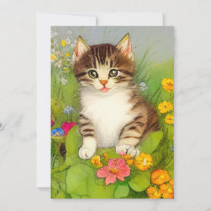 Convite Ilustração Antiga de Gato Sorridente