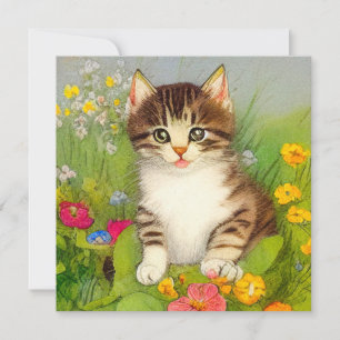 Convite Ilustração Antiga de Gato Sorridente