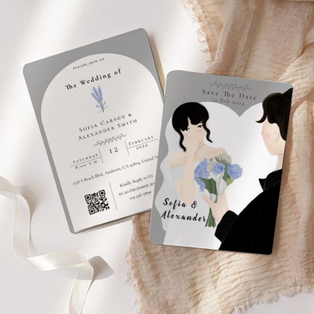 Convite Ilustração Bastante Com Casamento RSVP de Código Q (wedding card)