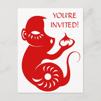 CONVITE ILUSTRAÇÃO CHINESA DO MACACO DO ZODÍACO PAPERCUT